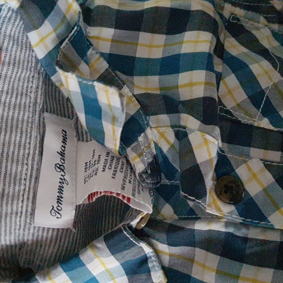 Tommy Bahama Cotton Blue White Yellow Check Button Down Shirt Boys Sz 18 Months - Picture 11 of 16